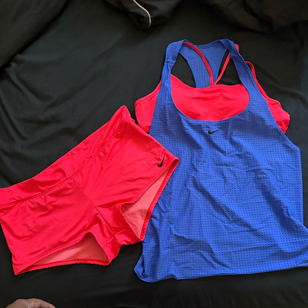Nike Red and Blue Layered Mesh Tankini Women's